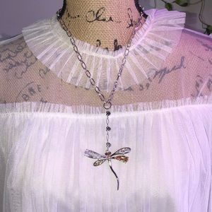 Silver tone Necklace with dragonfly pendant
